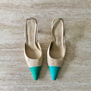 Vintage Chanel Cap Toe Slingback Kitten Heels